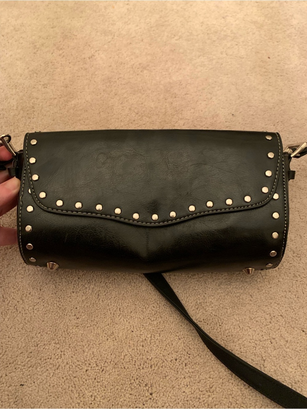 Black Studded Barrel Crossbody Bag